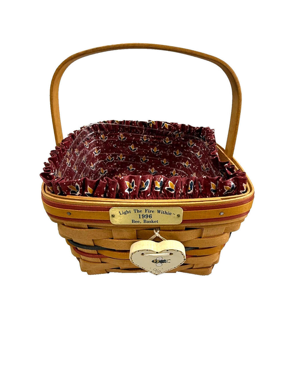 1996 Longaberger Light The Fire Bee Basket w/Liner & Protector Basket